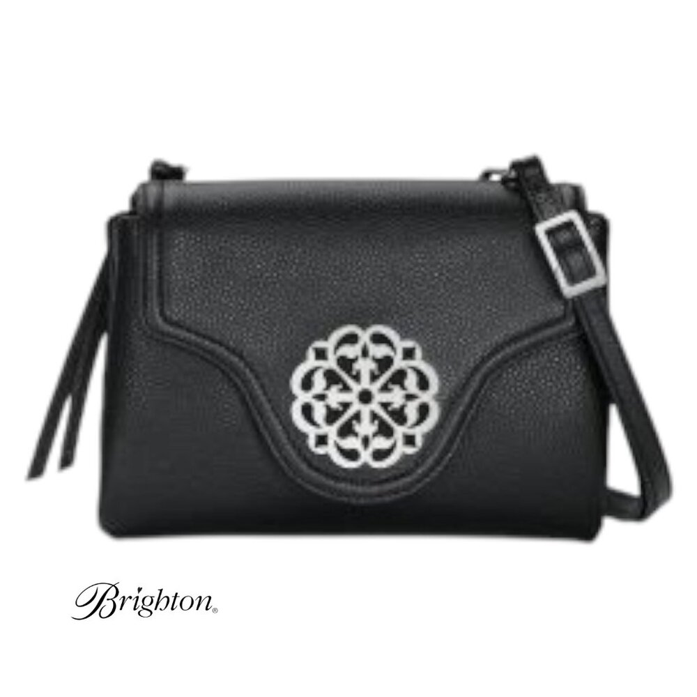 Brighton Ferrara EVE Crossbody Bag Black Leather Adjustable Strap Zip Closure